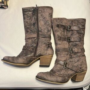 Brown Leather Buckle Dingo Cowboy Boots